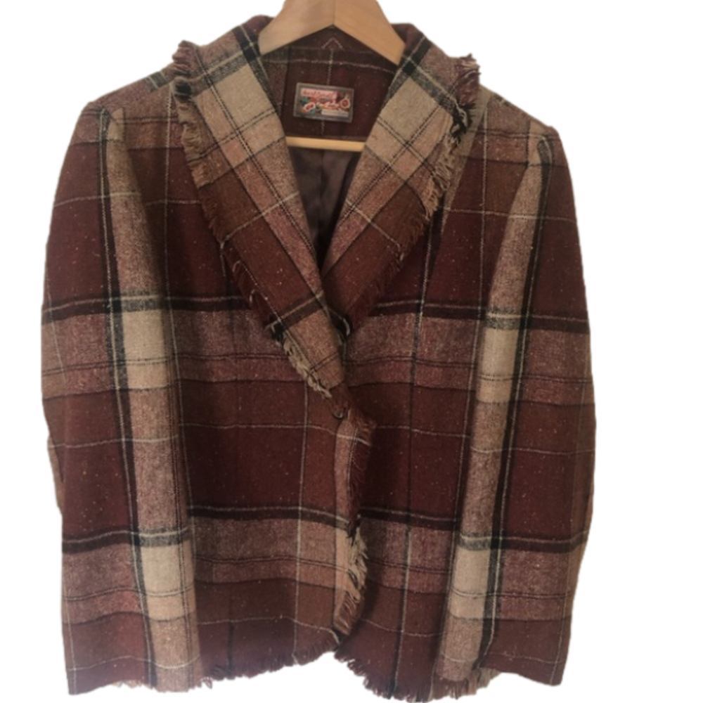 April Cornell Brown Plaid Blazer